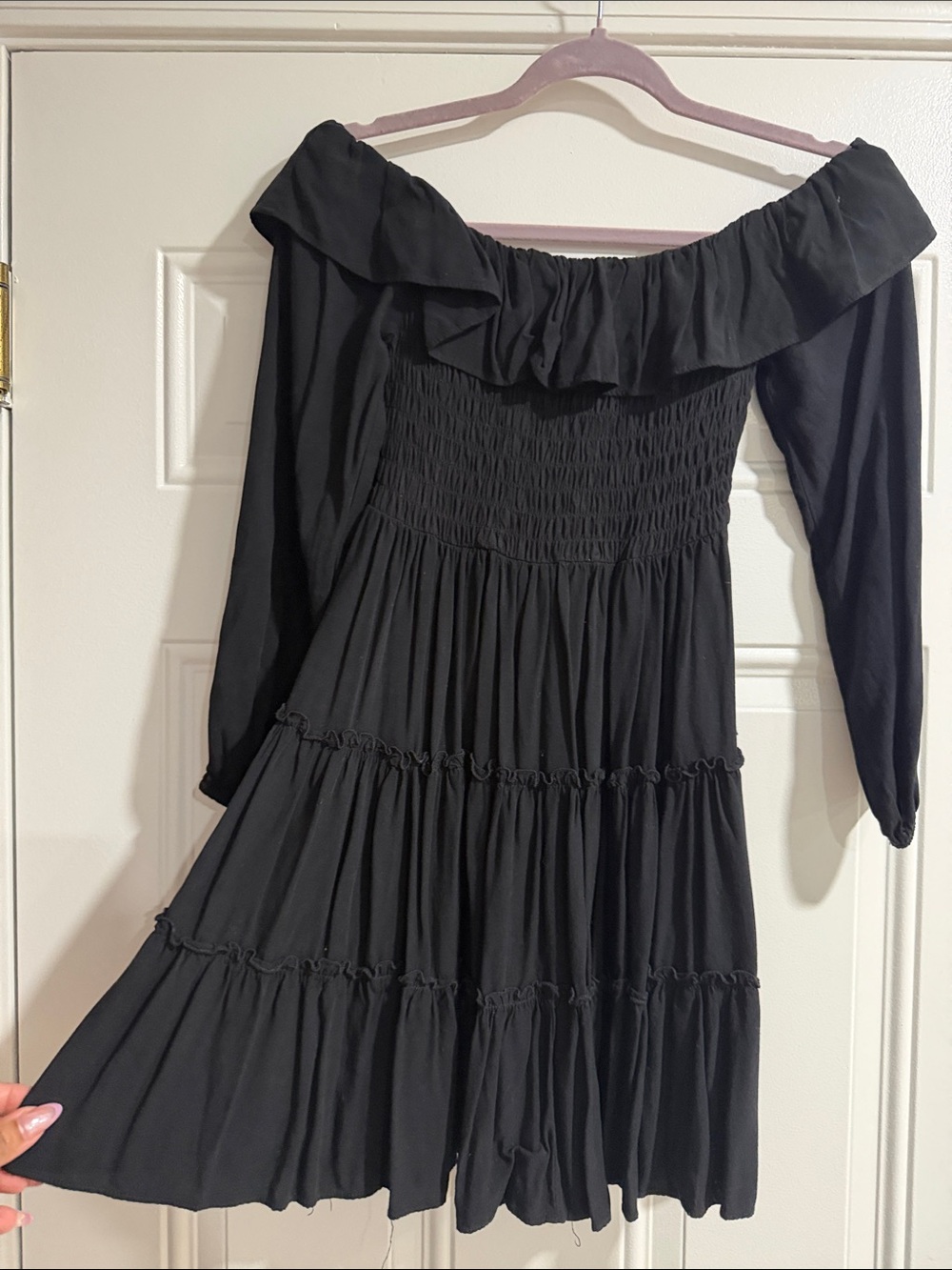 Forever 21 Black Off-Shoulder Ruffle Tiered Long Sleeve Dress
